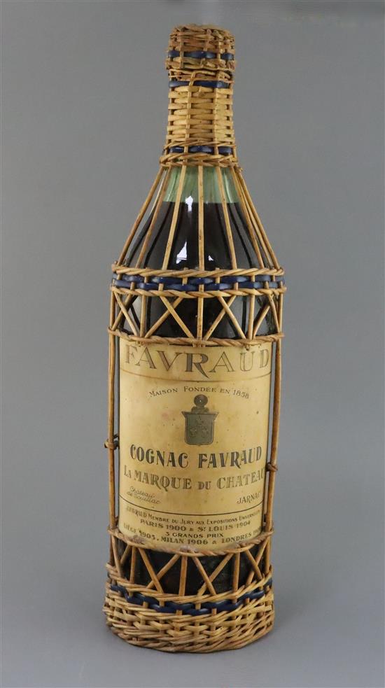 A 5 litre bottle of Cognac Favraud Chateau de Souillac, height 20in.